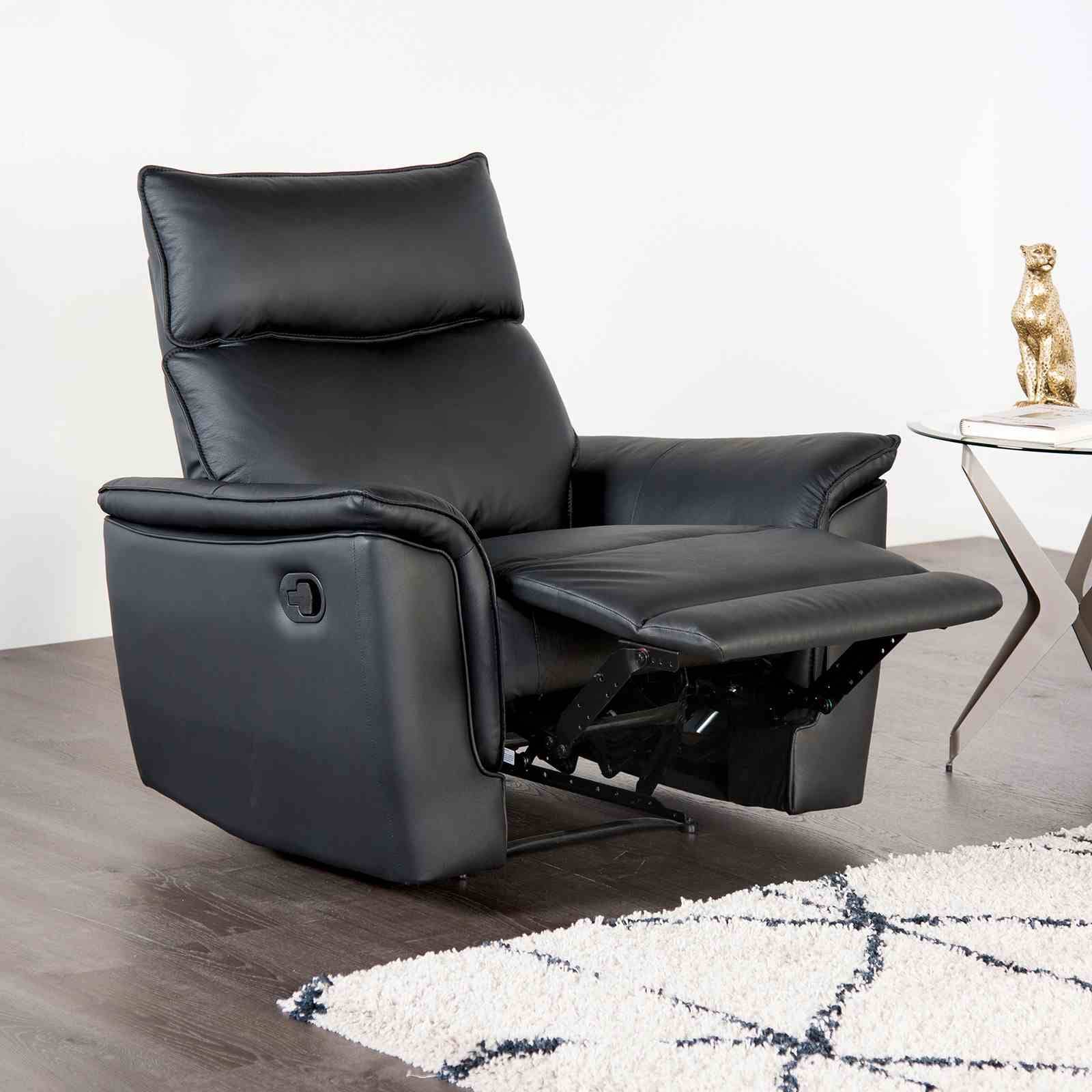 Black Faux Leather 1Pc Recliner Chair Padded Arms Welt Trim