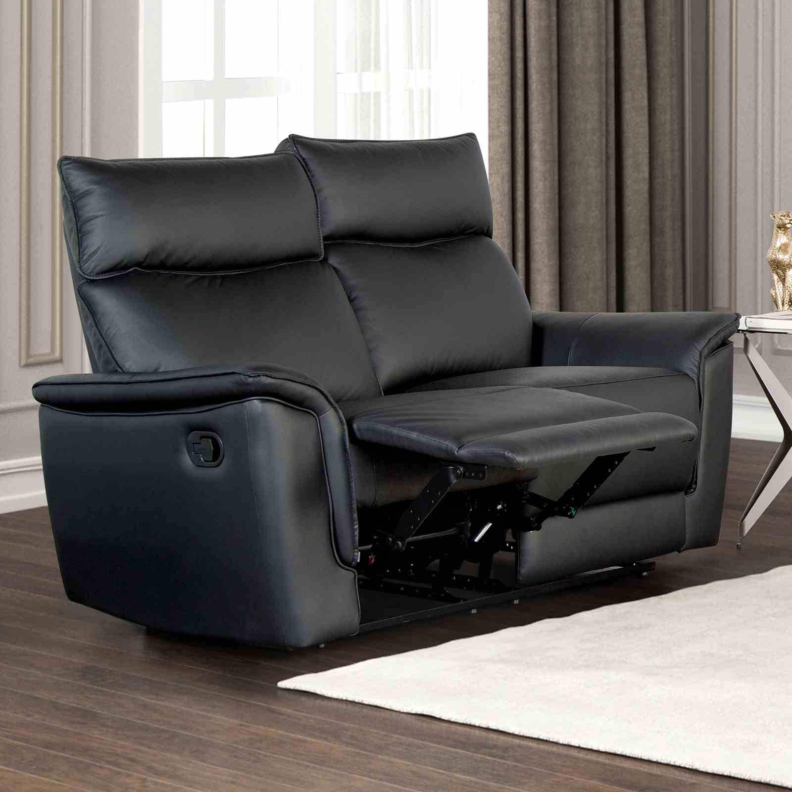 Black Faux Leather Welt Trim 1Pc Loveseat Recliner