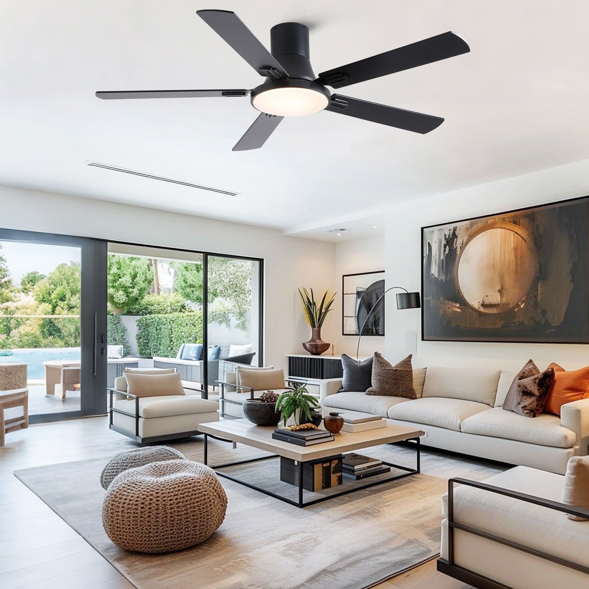 Black Flush Mount Ceiling Fan With Light And Remote Control