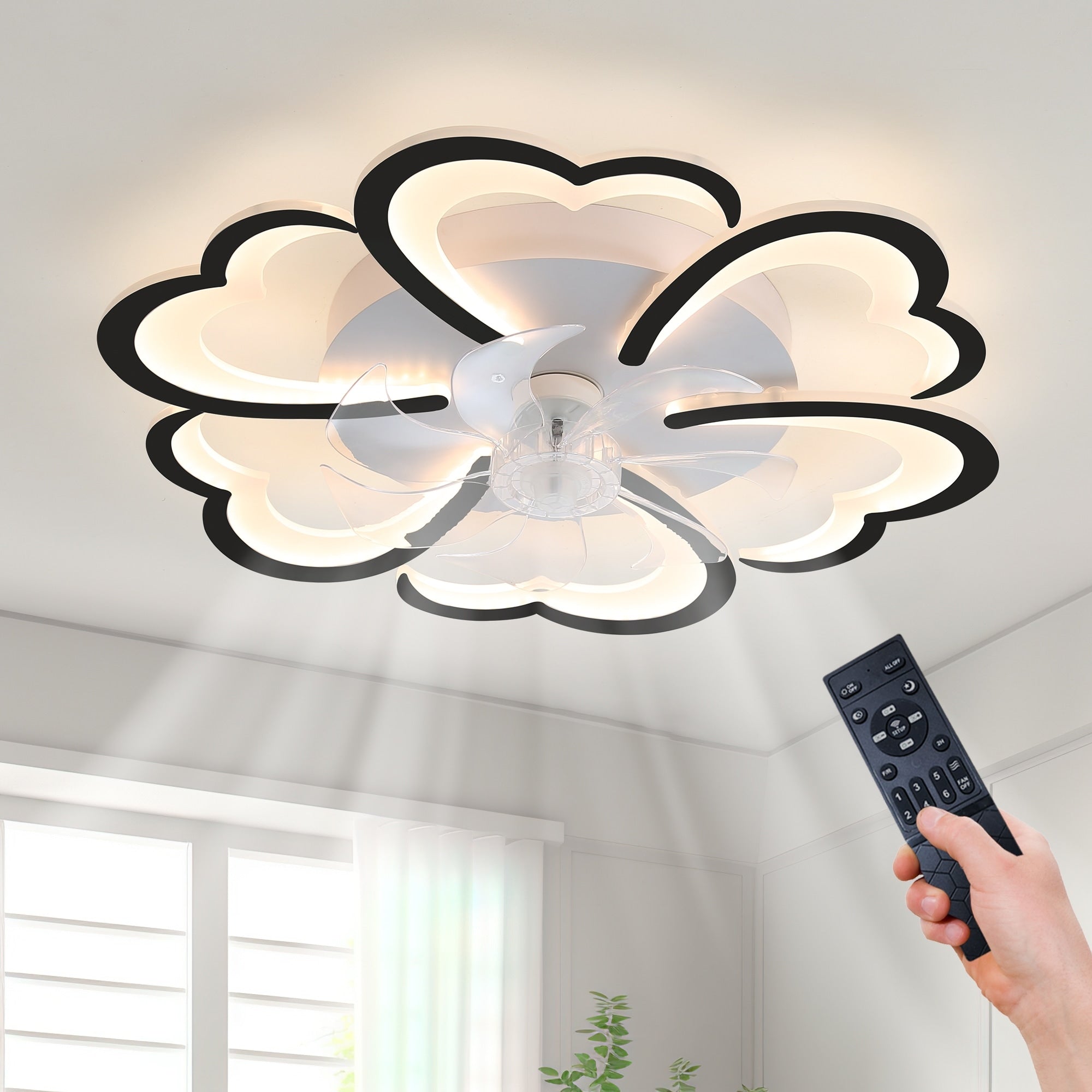 Black Flush Mount Ceiling Fan With Reversible Motor