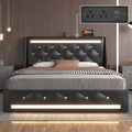 Black Full Size Bed Frame With Led Lights Upholstered Headboard