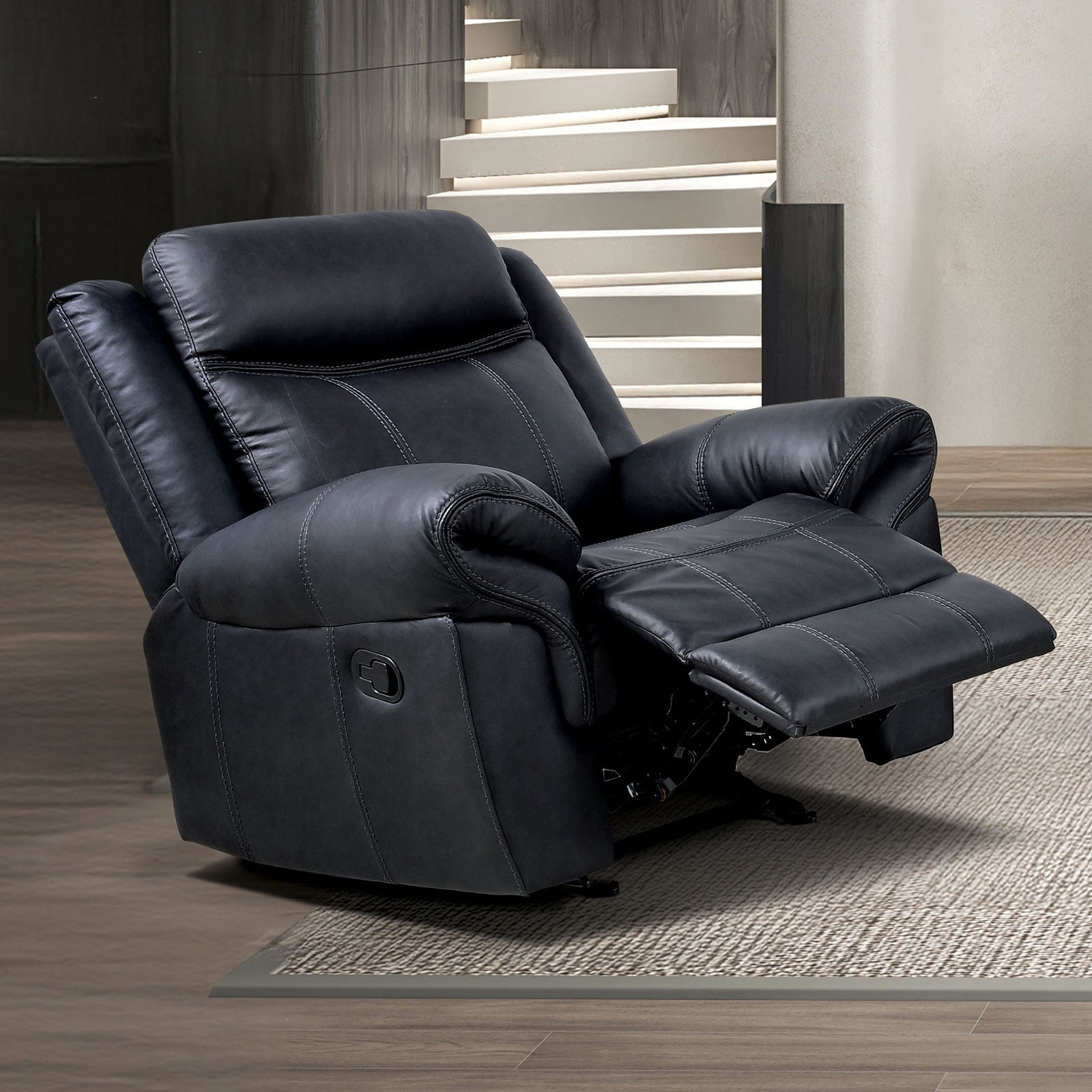 Black Glider Recliner Sofa Set Storage Center Console Cupholders