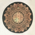 Black Gold Asian Medallion Round Towel With Fringes