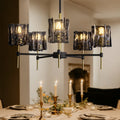 Black Gold Chandelier Modern 5 Light Pendant Light With Ribbed Glass Globes Wagon Wheel Chandelier For Kitchen Island