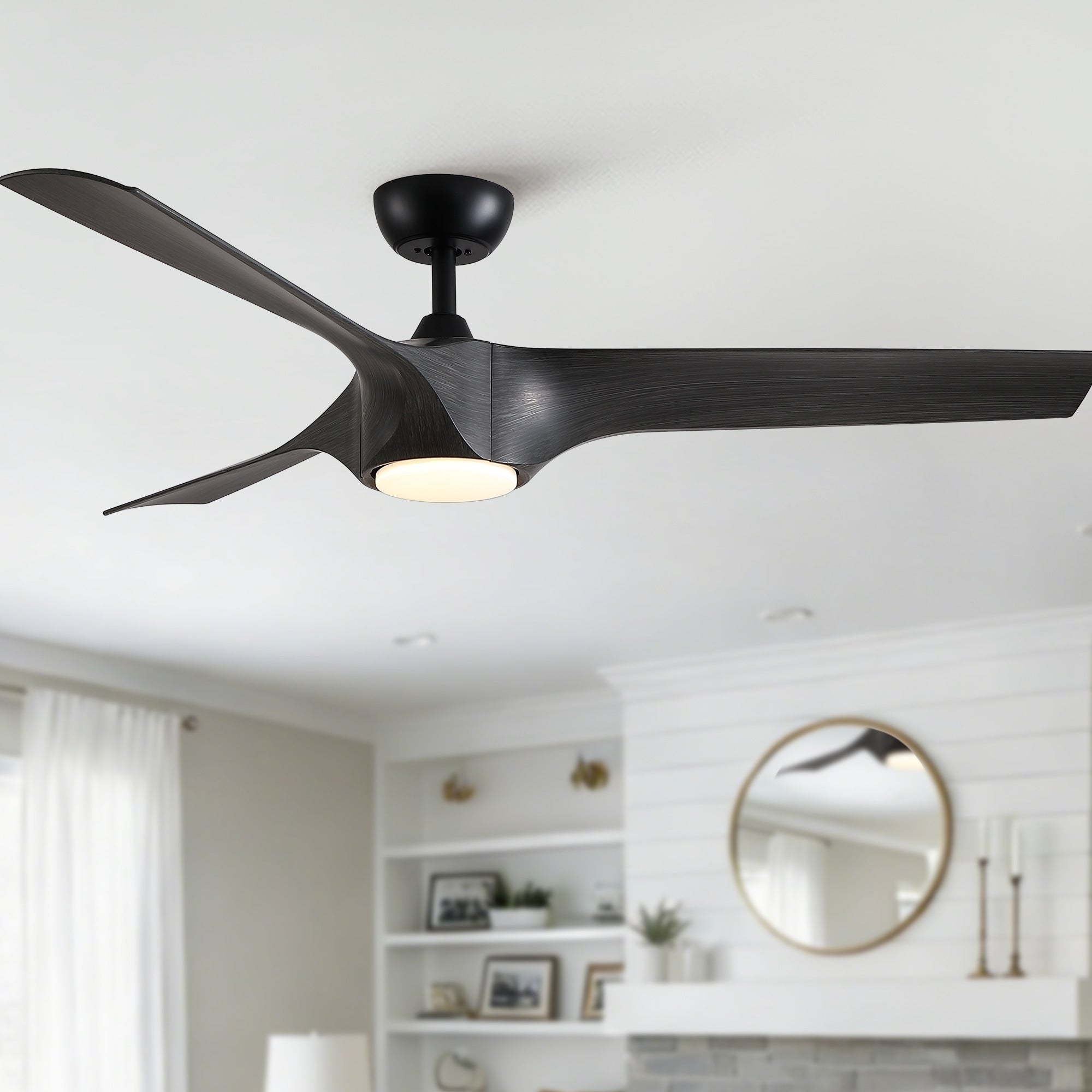 Black Gray Ceiling Fan With Dimmable Light Remote