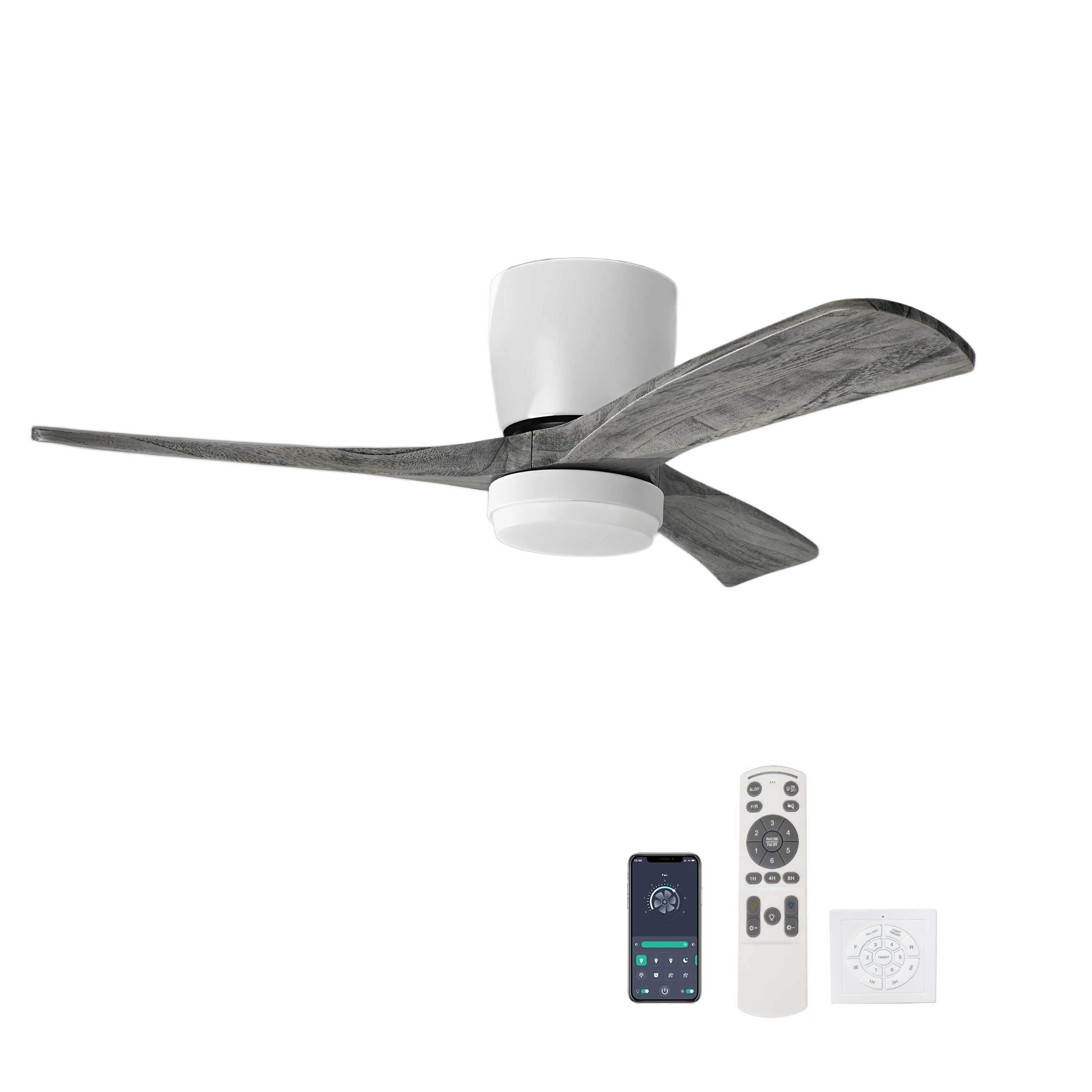Black Gray Flush Mount Ceiling Fan With Remote Control