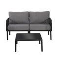 Black Gray Patio Conversation Set With Square Coffee Table Outdoor Chat Set With Upholstered Loveseat