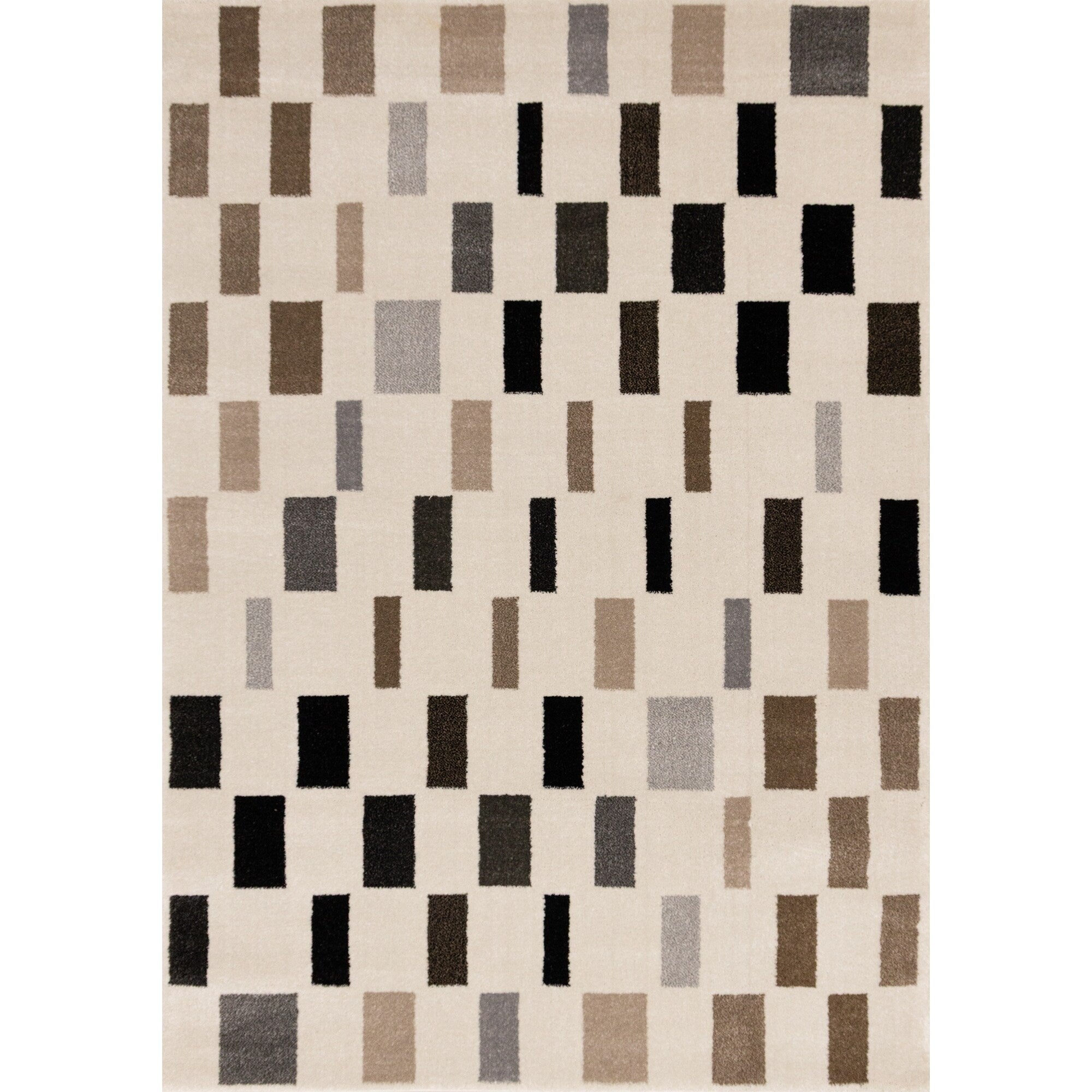 Black Grey White Taupe Rectangle Rows High Traffic Rug