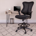 Lancaster Home High Back Designer Mesh Drafting Chair With Leather Sides And Adjustable Arms