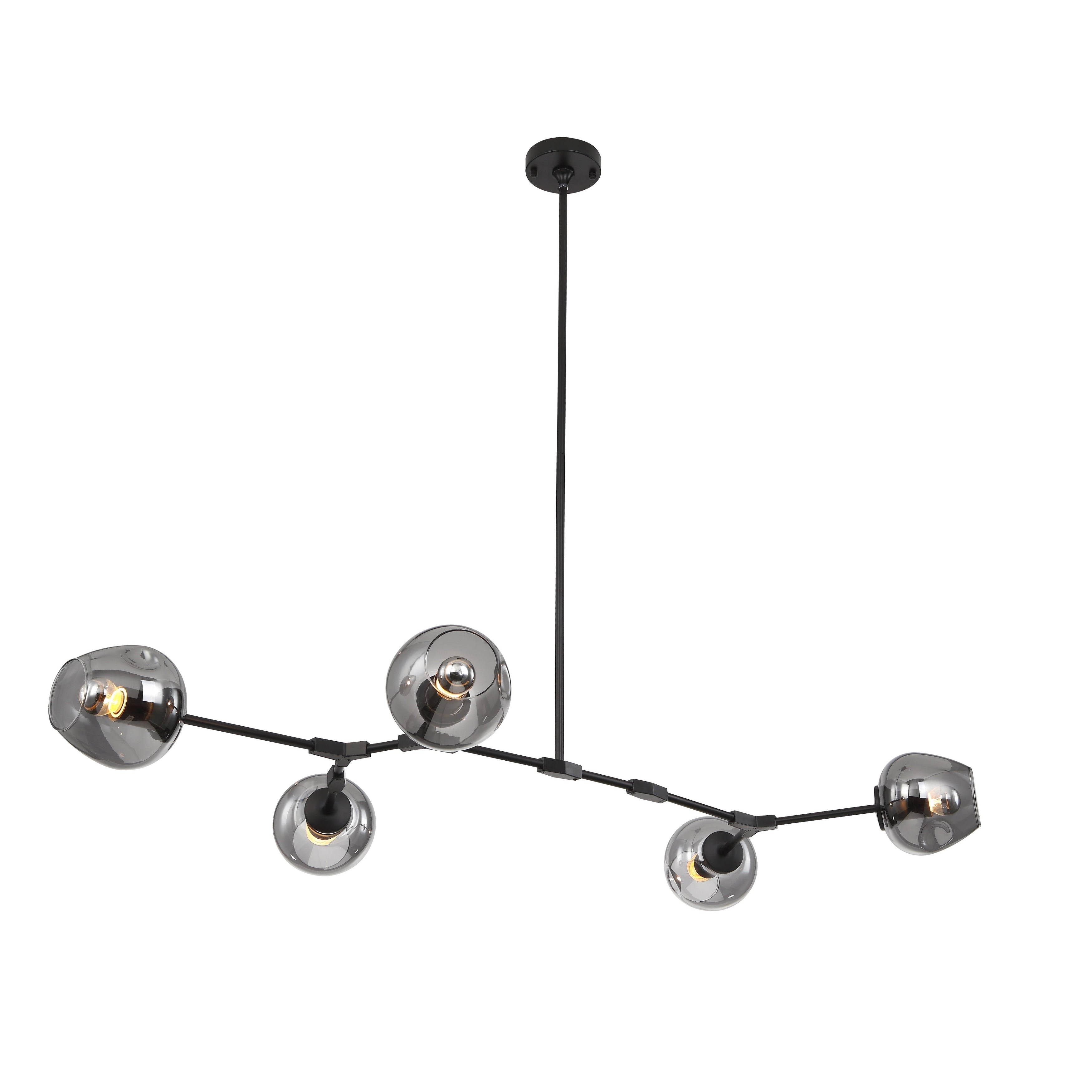 Black Iron Pendant Lighting With Smoke Glass Shades