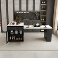 Black Kitchen Island With 80 Expandable Table Casters Multi Functional Rolling Kitchen Cart With Dining Table