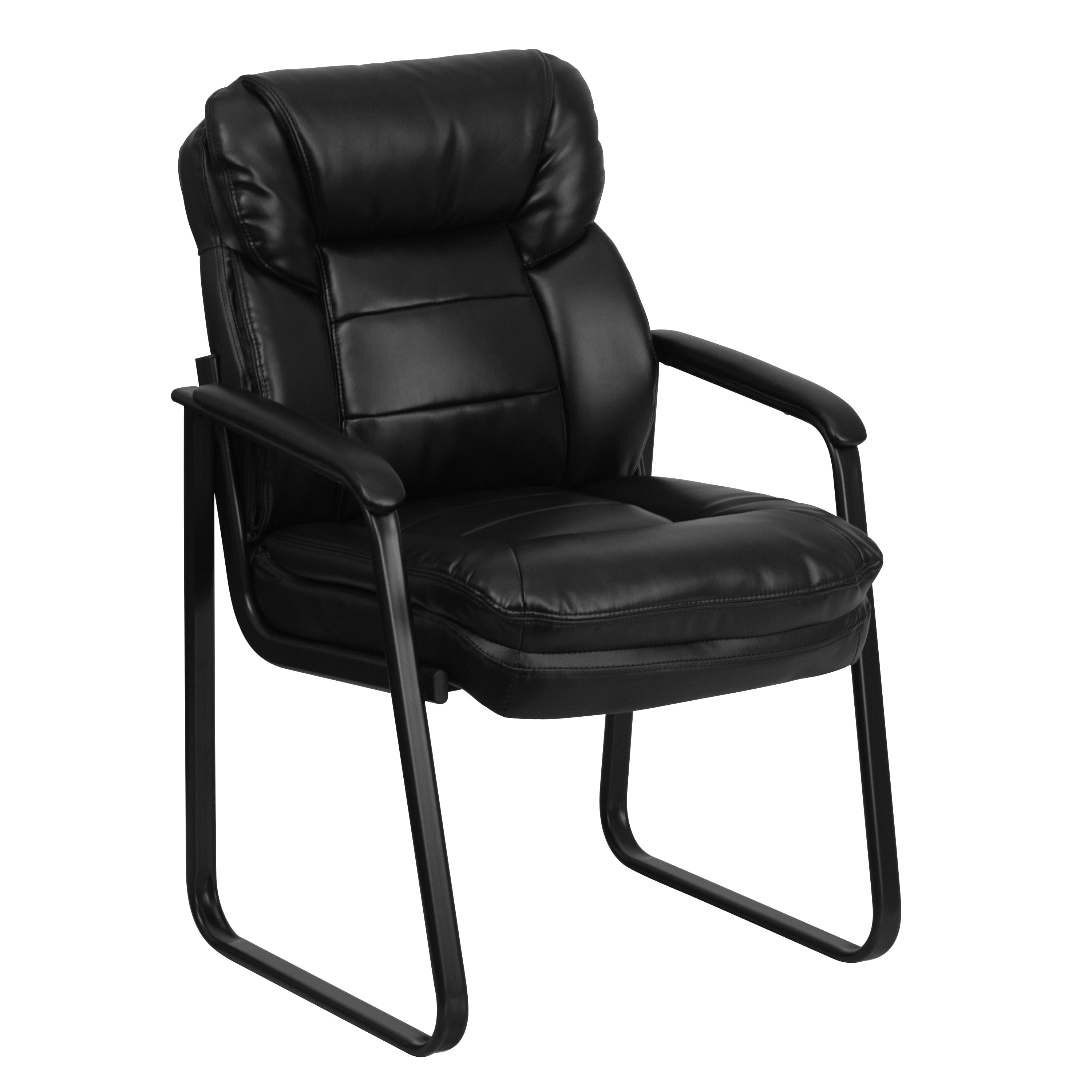 Black Leather Executive Side Chair With Sled Base