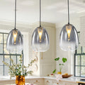 Black Linear Pendant Light With Smoke Gradient Egg Shaped Glass Shades W 25.59 In