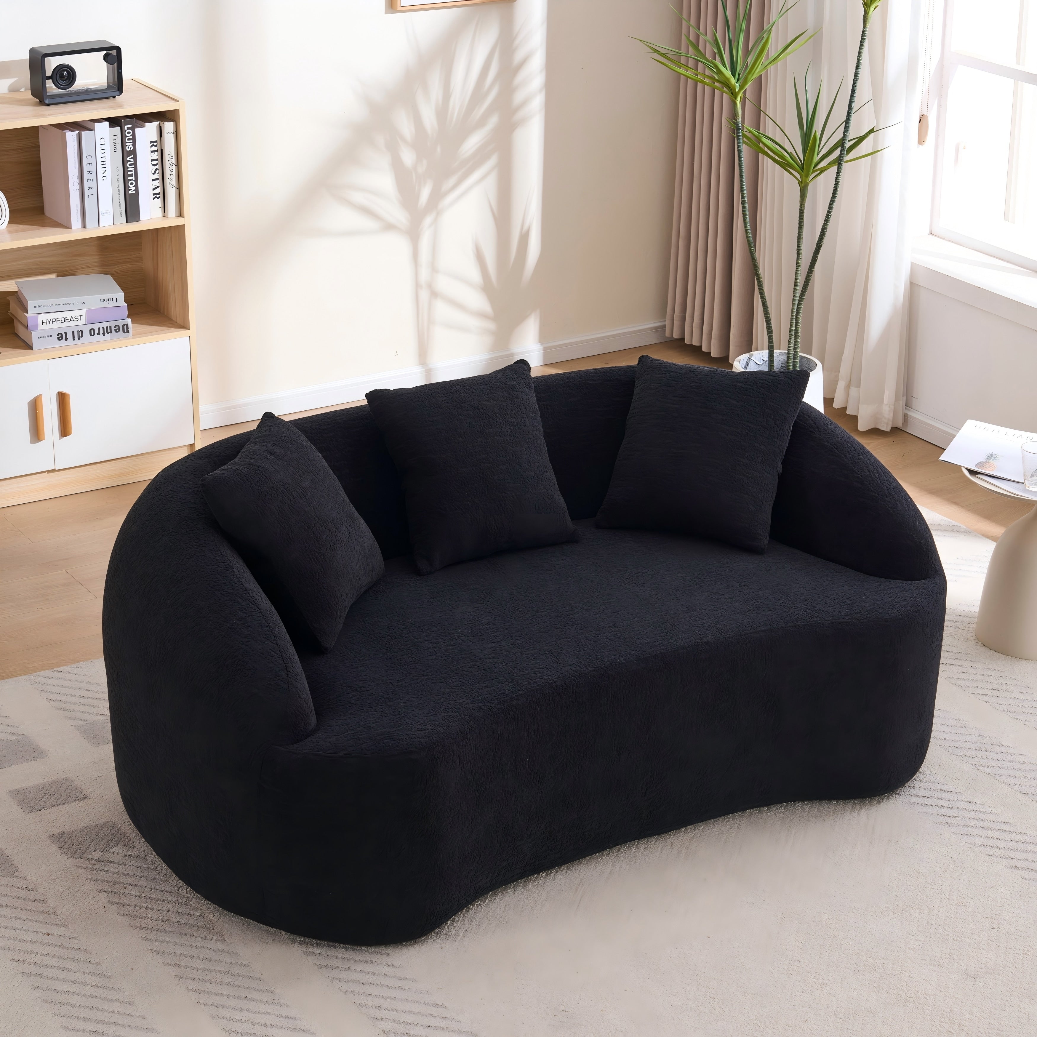 Black Loveseat Sofa Couch Sleeper Sofa Couch With 3 Pillows Luxurious Upholstered 2 Seater Sofa Couch