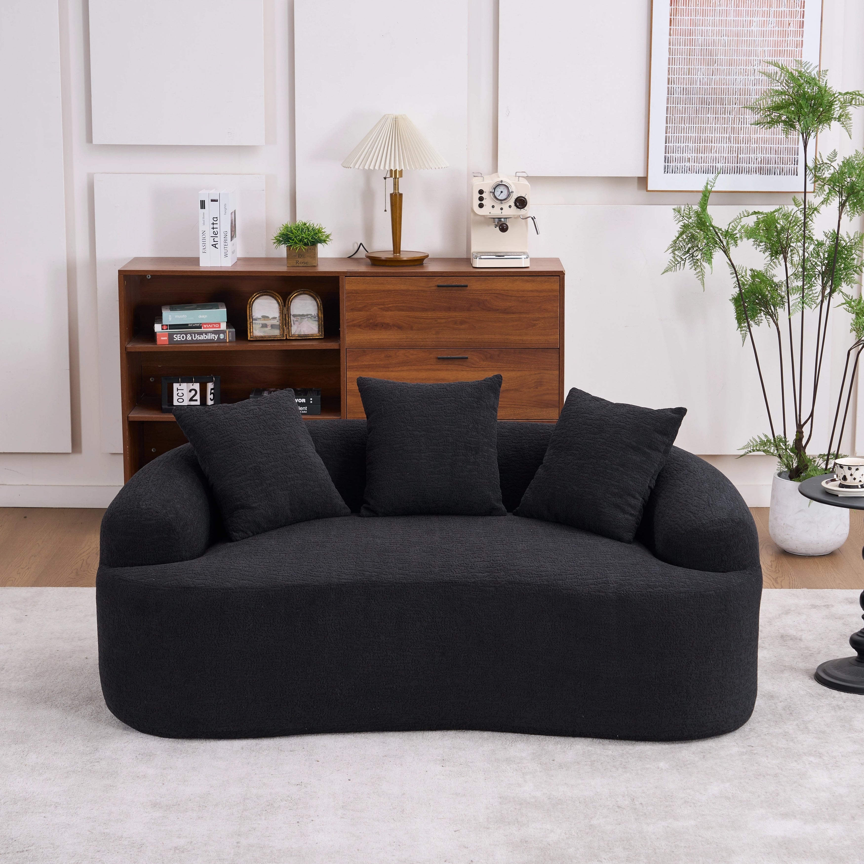 Black Loveseat Sofa Couch Sleeper Sofa Couch With 3 Pillows Luxurious Upholstered 2 Seater Sofa Couch