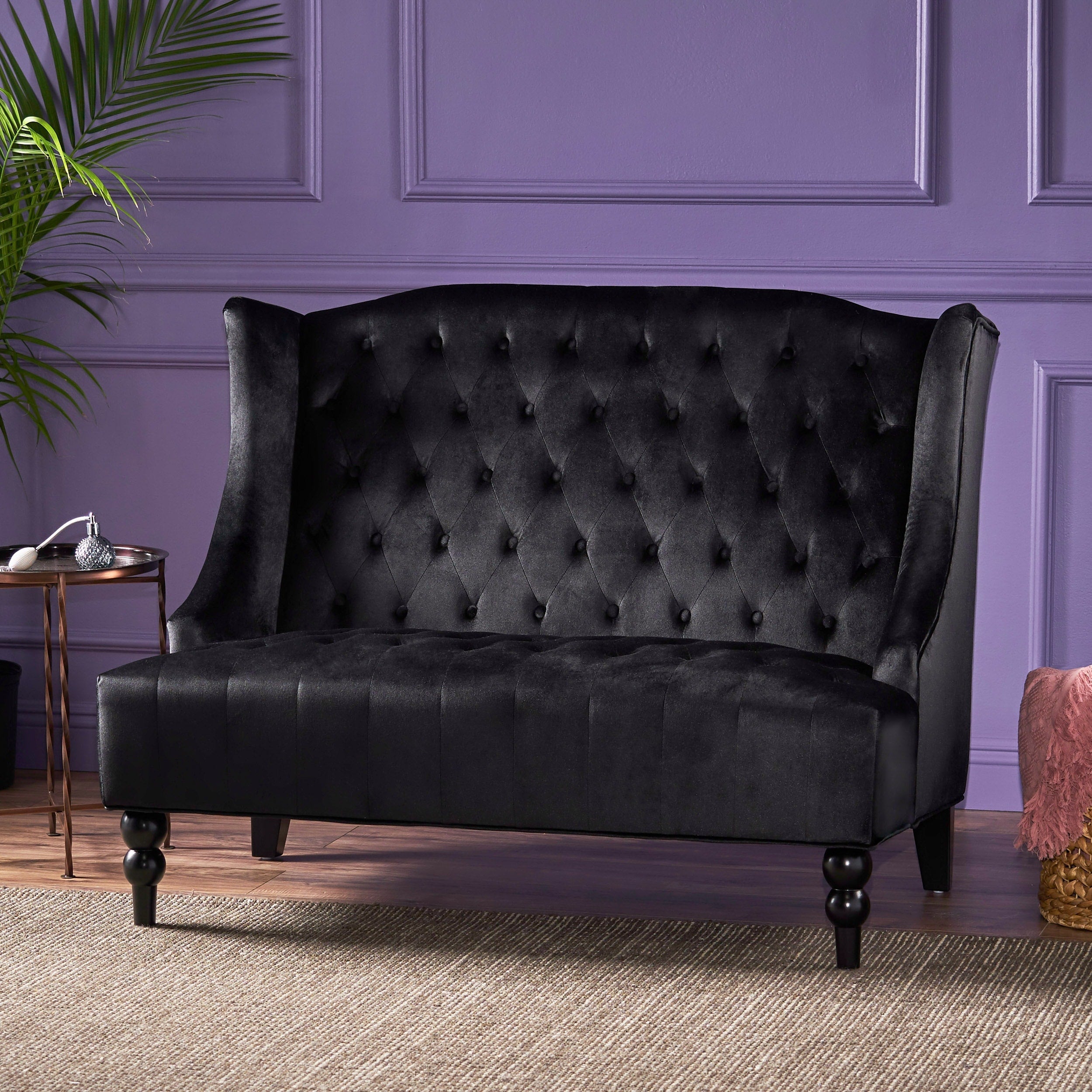 Black Luxury Velvet Loveseat With Button Tufted Upholstered Sofa Couch 2 Seater Settee With Wingback