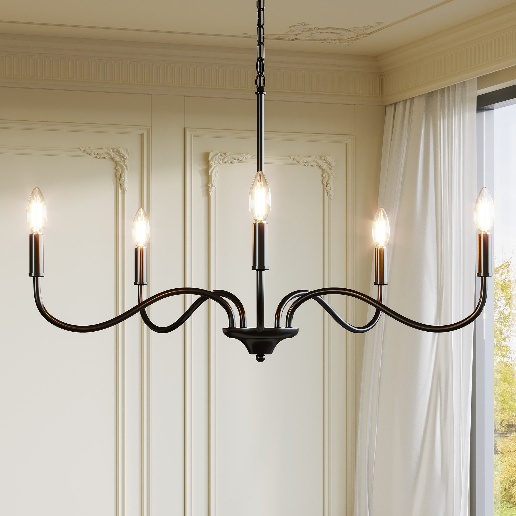 Black Metal 5 Light Adjustable Height Chandelier Modern Industrial For Dining Room
