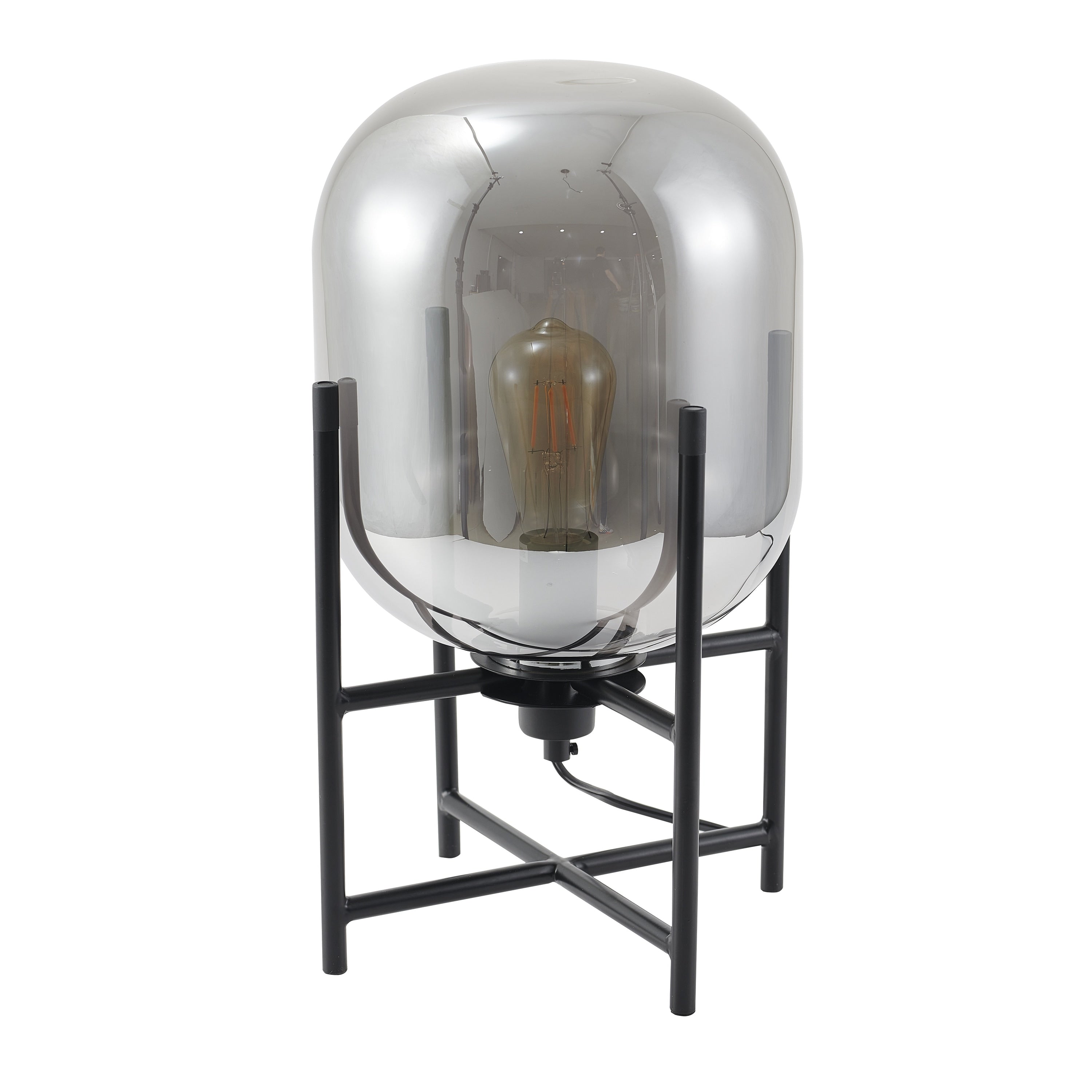 Black Metal Base Table Lamp With Smoke Glass Shade