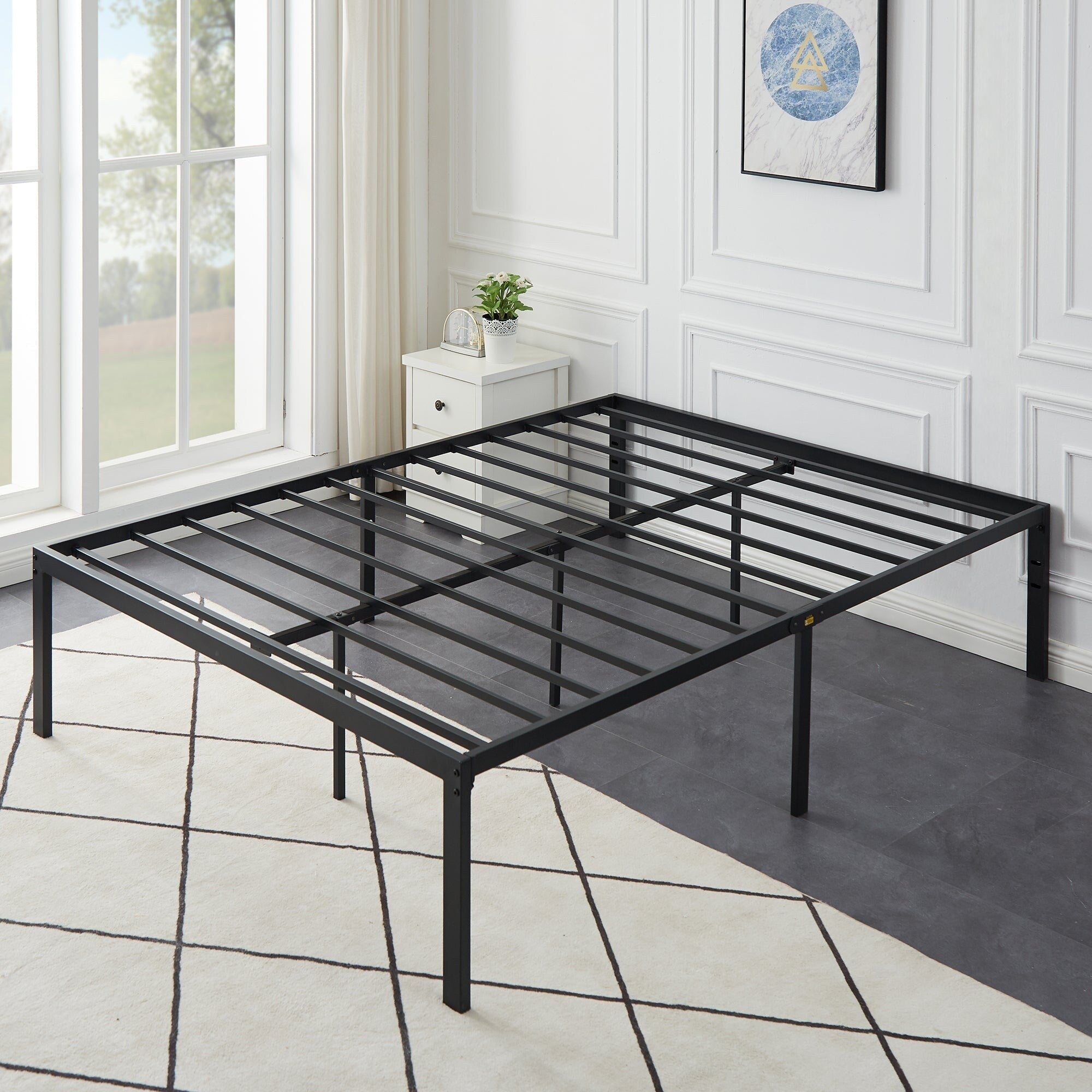Vecelo Metal Bed Frames Queen Size Platform Beds Box Spring Replacement