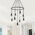 Black Metal Ring Chandelier With Clear Glass Globes Modern Pendant Dia.28.74 In