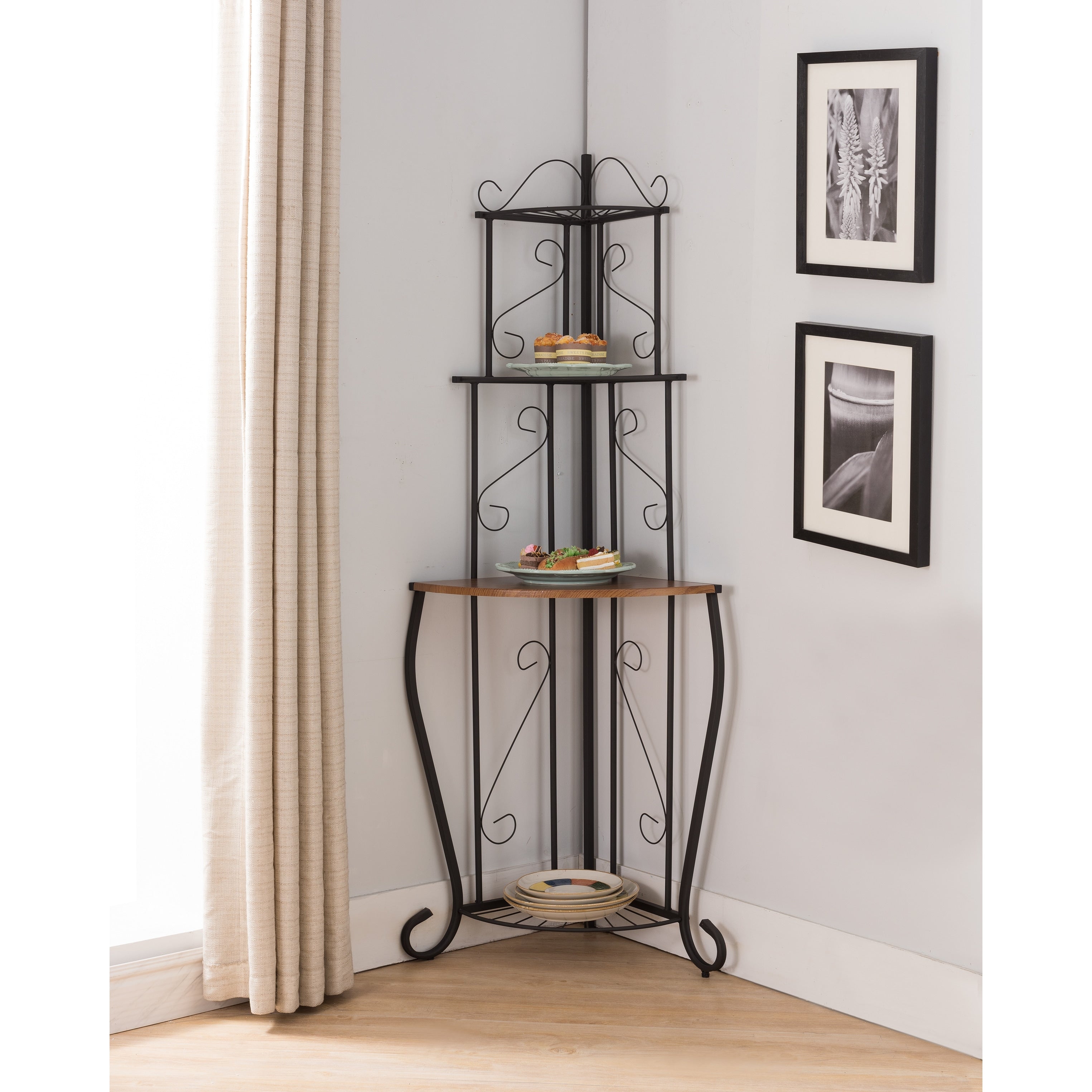 Black Metal Tube Corner Kitchen Bakers Rack