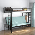 Black Metal Twin Over Full Bunk Bed With Built In Sofa Guardrails And Heavy Duty Steel Construction