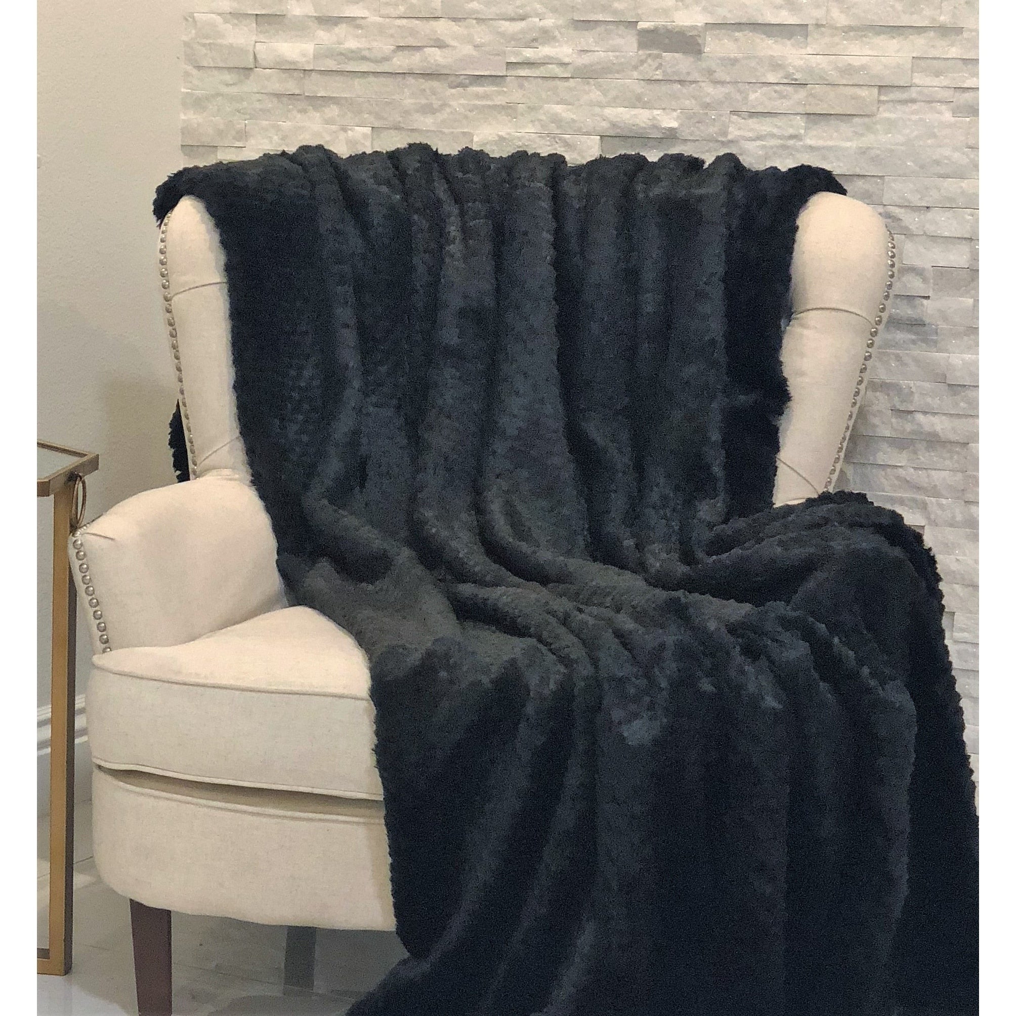 Black Mink Faux Fur Luxury Throw Throw 36W X 60L