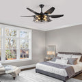 Black Modern Ceiling Fan With Remote Control Adjustable Speed