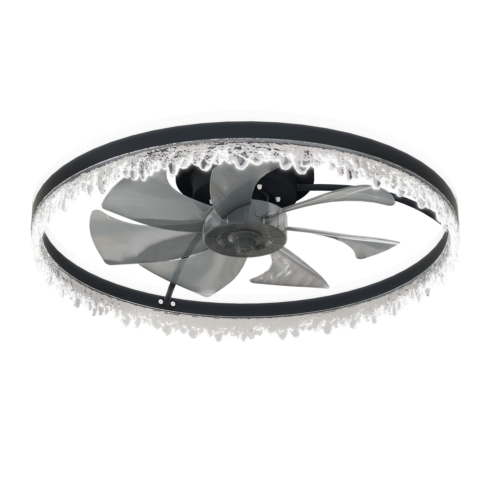 Black Modern Crystal Ceiling Fan With Dimmable Light