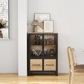 Black Natural Storage Cabinet Display Cabinet With Metal Handle Cupboard Hallway Cabinet Entryway Cabinet