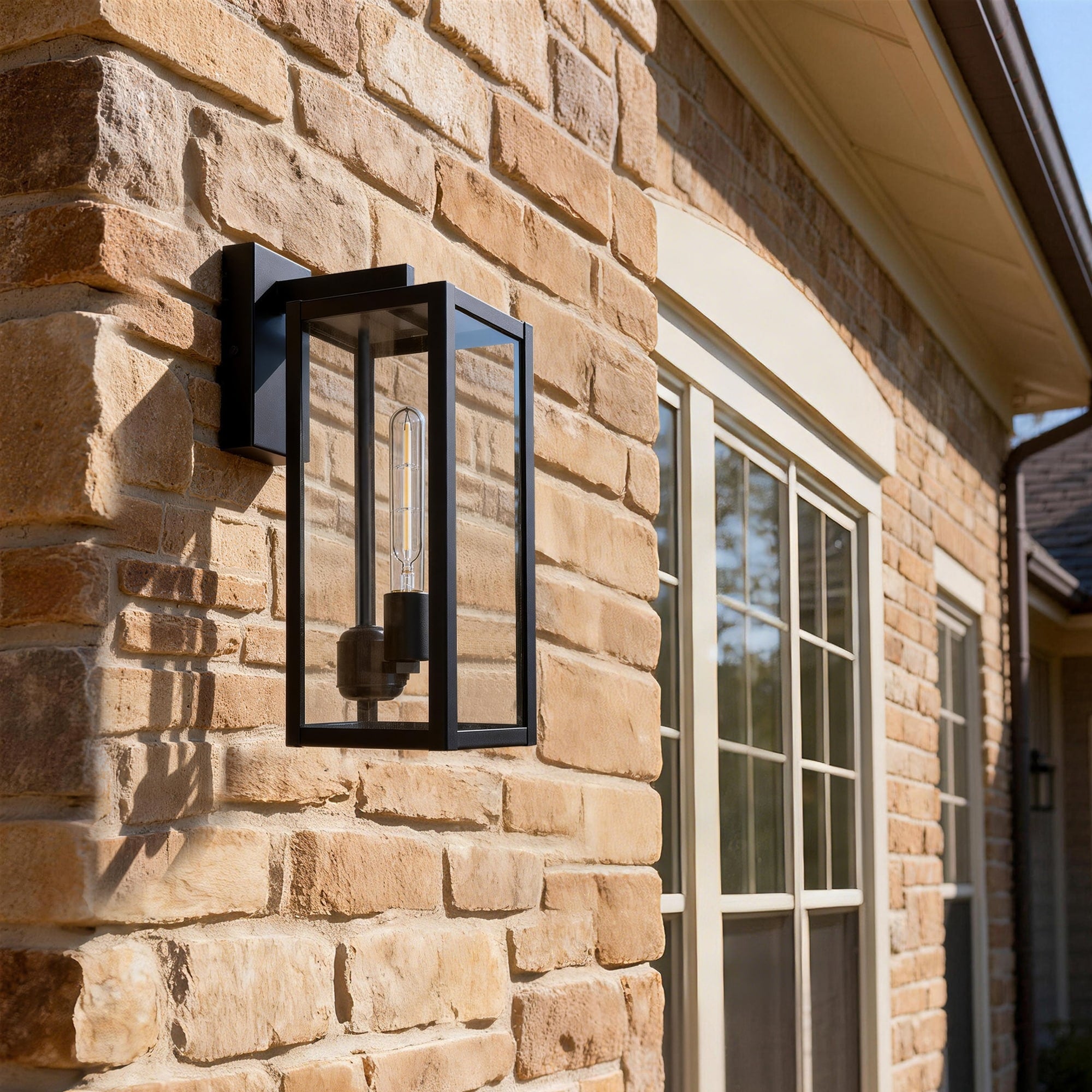 Black Outdoor Lighting Wall Sconce With Clear Glass