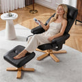 Black Pu Leather Heated Massage 360 Swivel Accent Chair Chair With Ottoman Ergonomic Comfort For Living Room