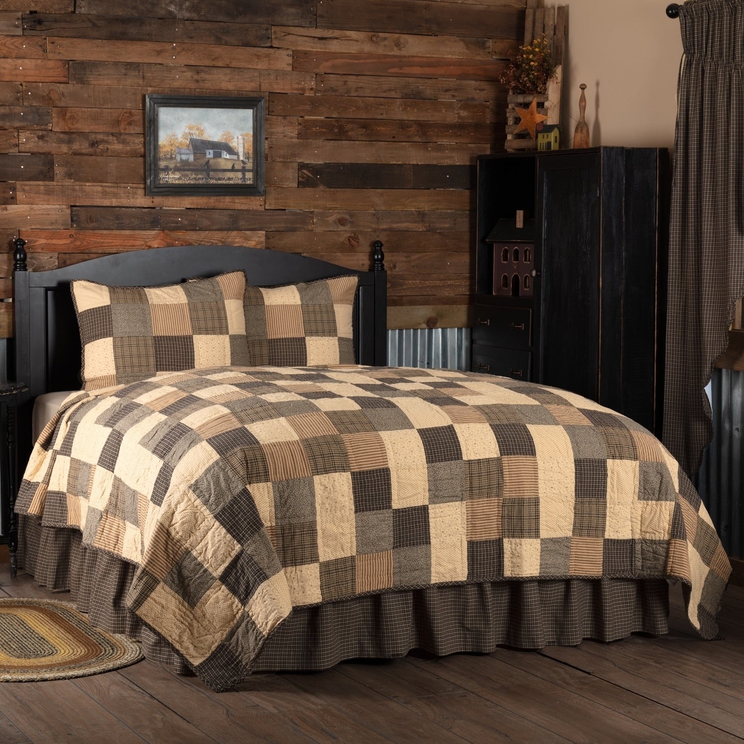 Black Primitive Bedding Prim Grove Quilt Set Cotton Patchwork Quilt Sham