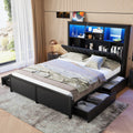 Black Queen Platform Bed Frame With Storage Headboard Led Light