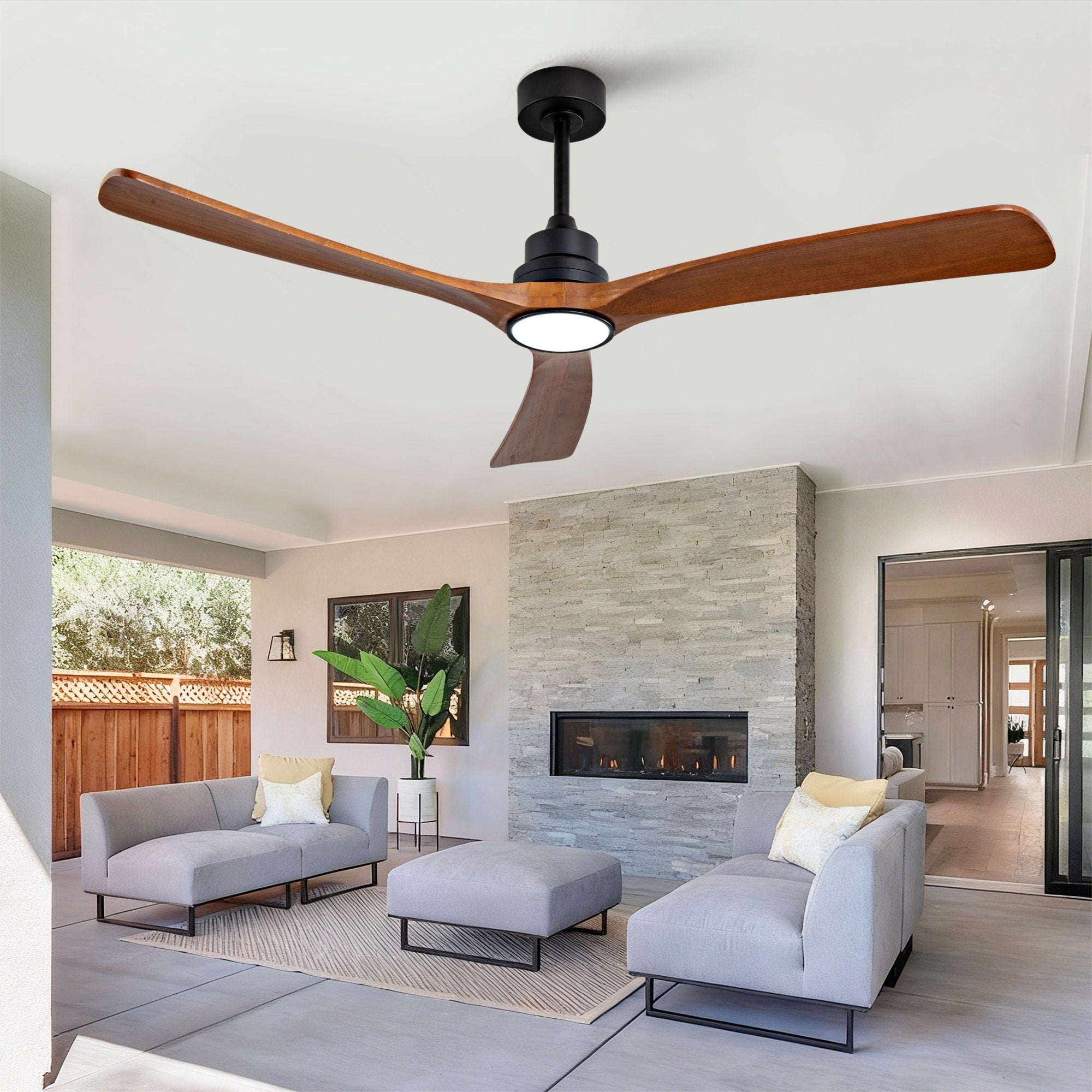 Black Remote Control Ceiling Fan With Reversible Motor