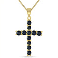 Black Sapphire Cross Pendant In .925 Sterling Silver