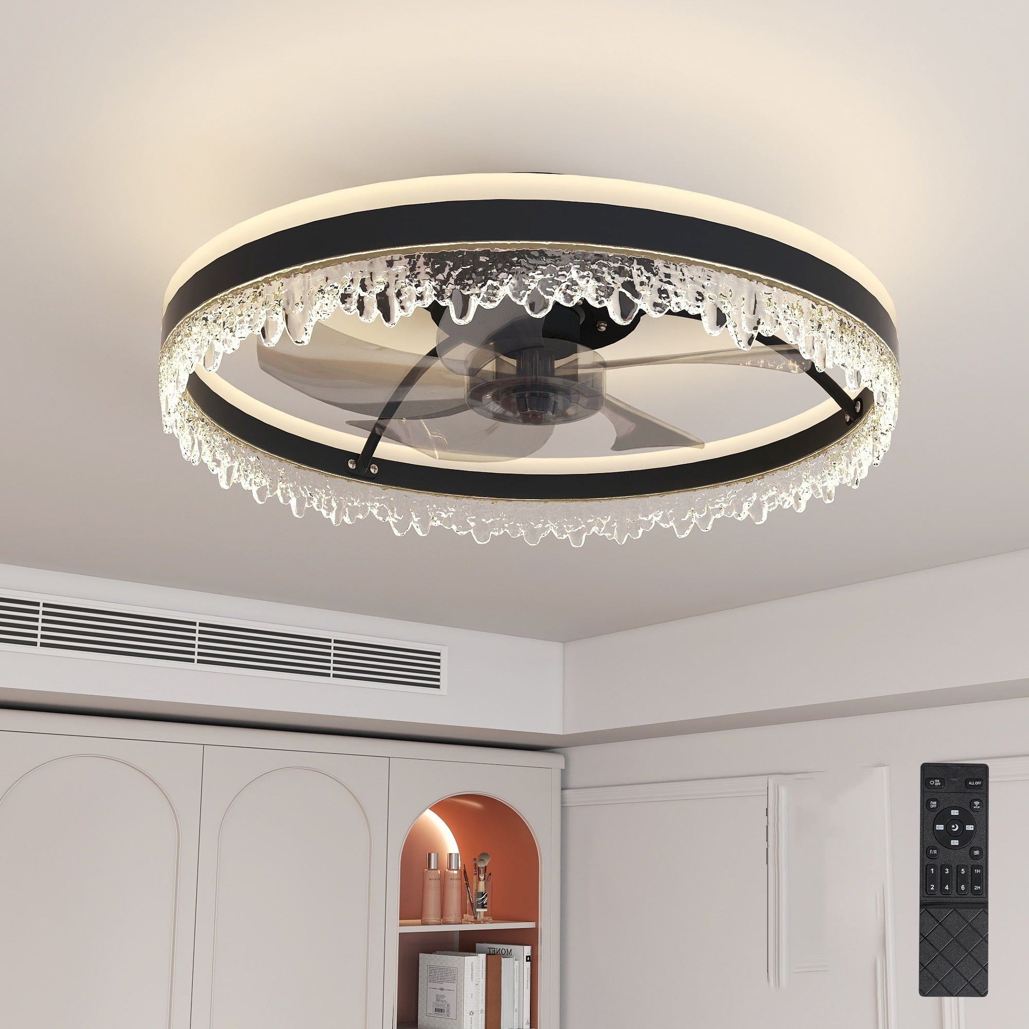 Black Simple Ceiling Fan With Remote Control For Bedroom