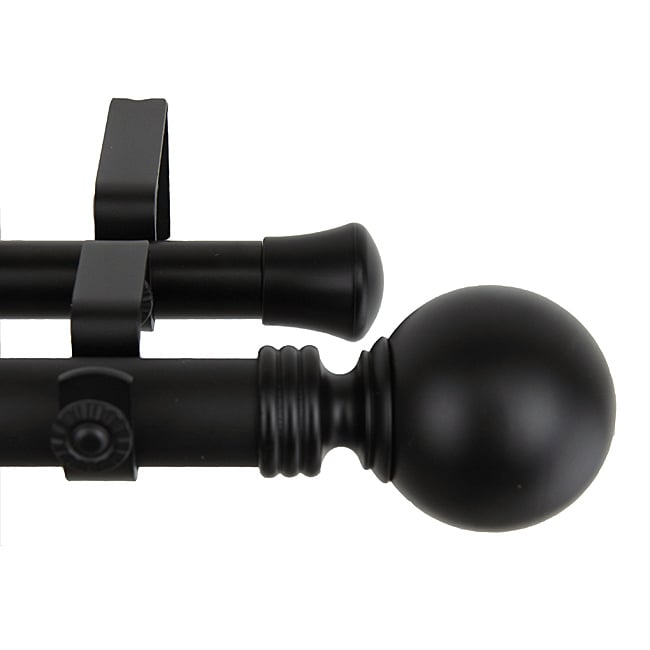 Instyledesign Black Sphere Adjustable Double Curtain Rod Set