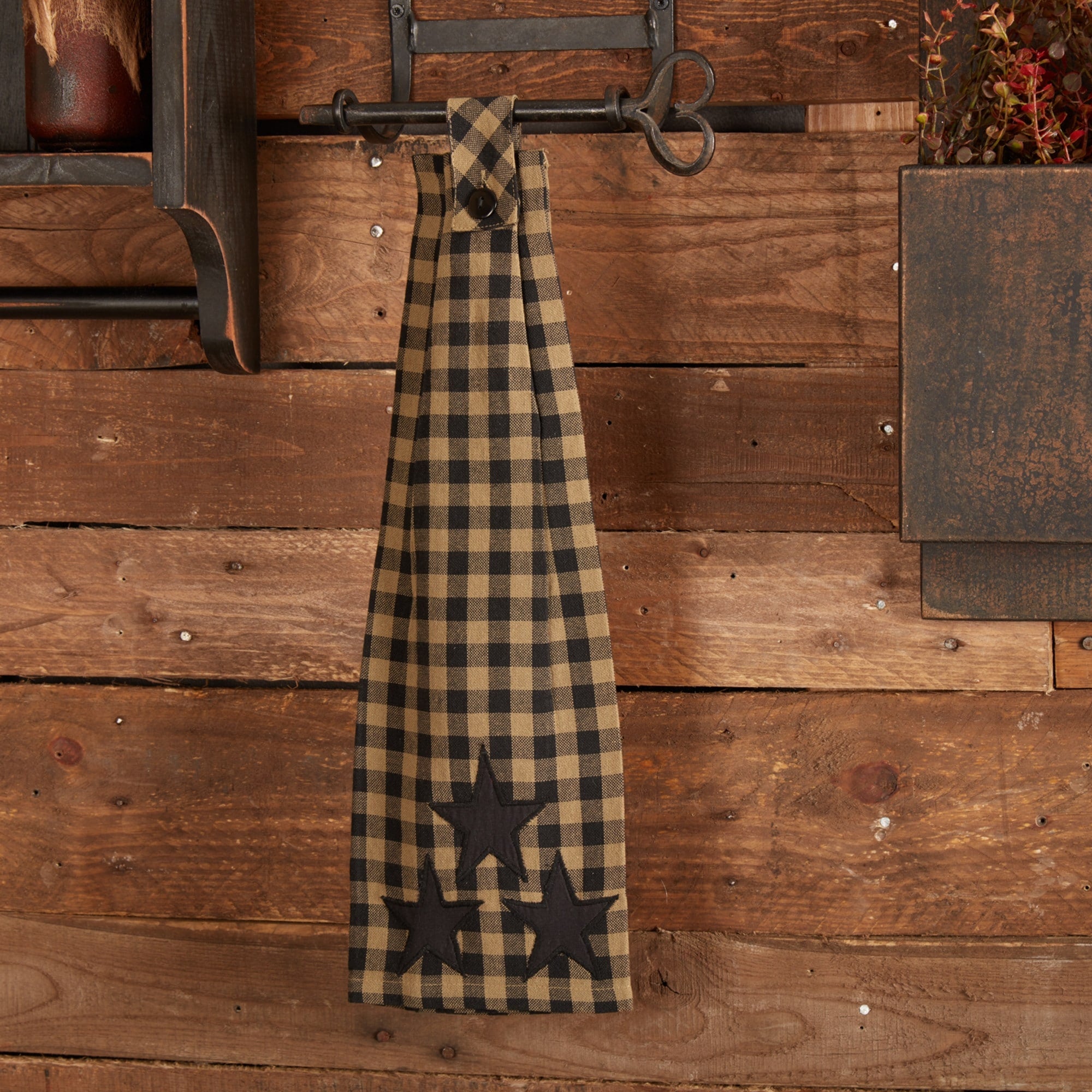 Vhc Black Star Raven Primitive Classic Country Tabletop Kitchen Button Loop Kitchen Towel
