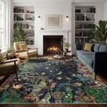 Black Starry Night Jungle Botanical Animal Area Rug