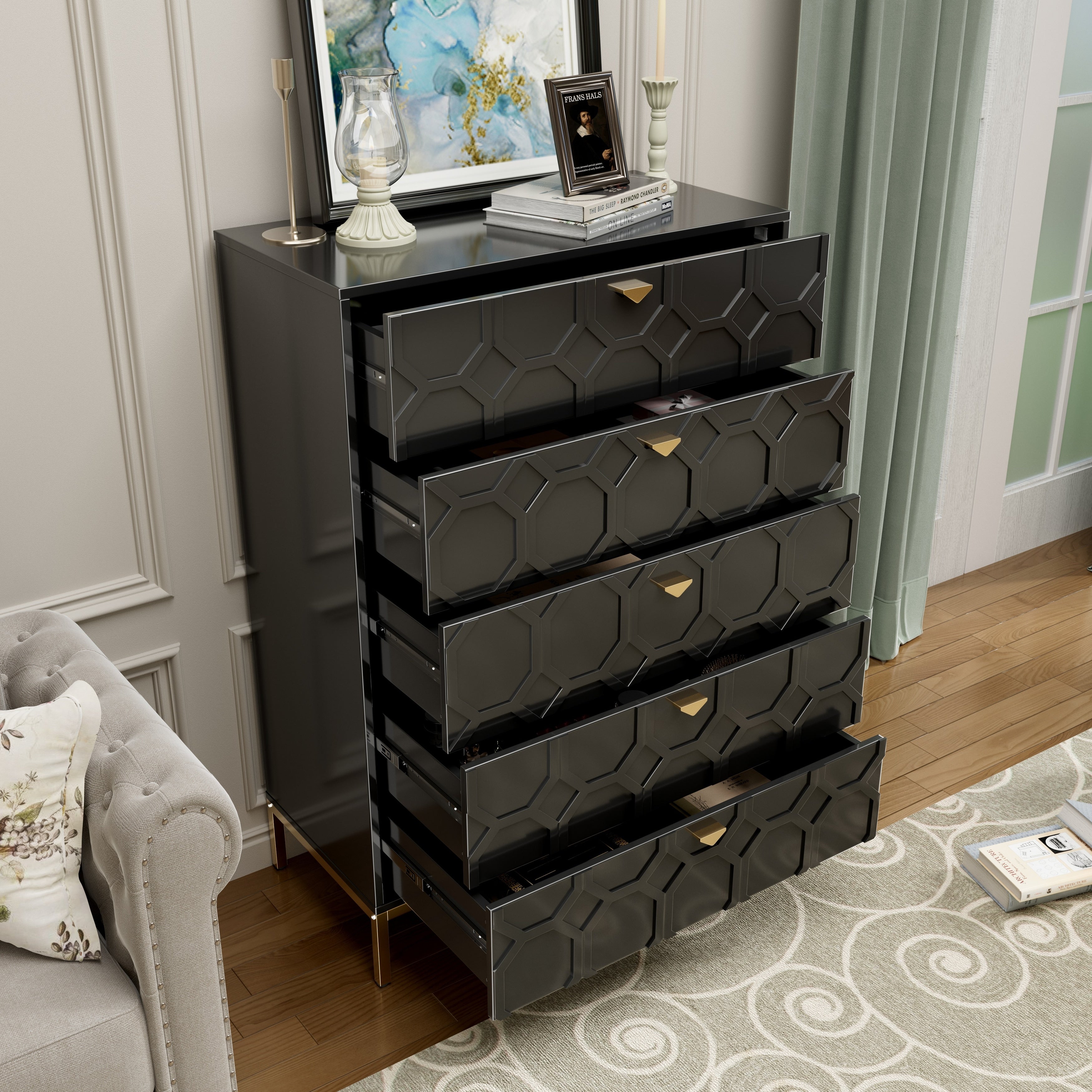 Black Storage Cabinet Chest Of Drawers For Bedroom Side Cabinet Dresser Accent Cabinet Hallway Cabinet