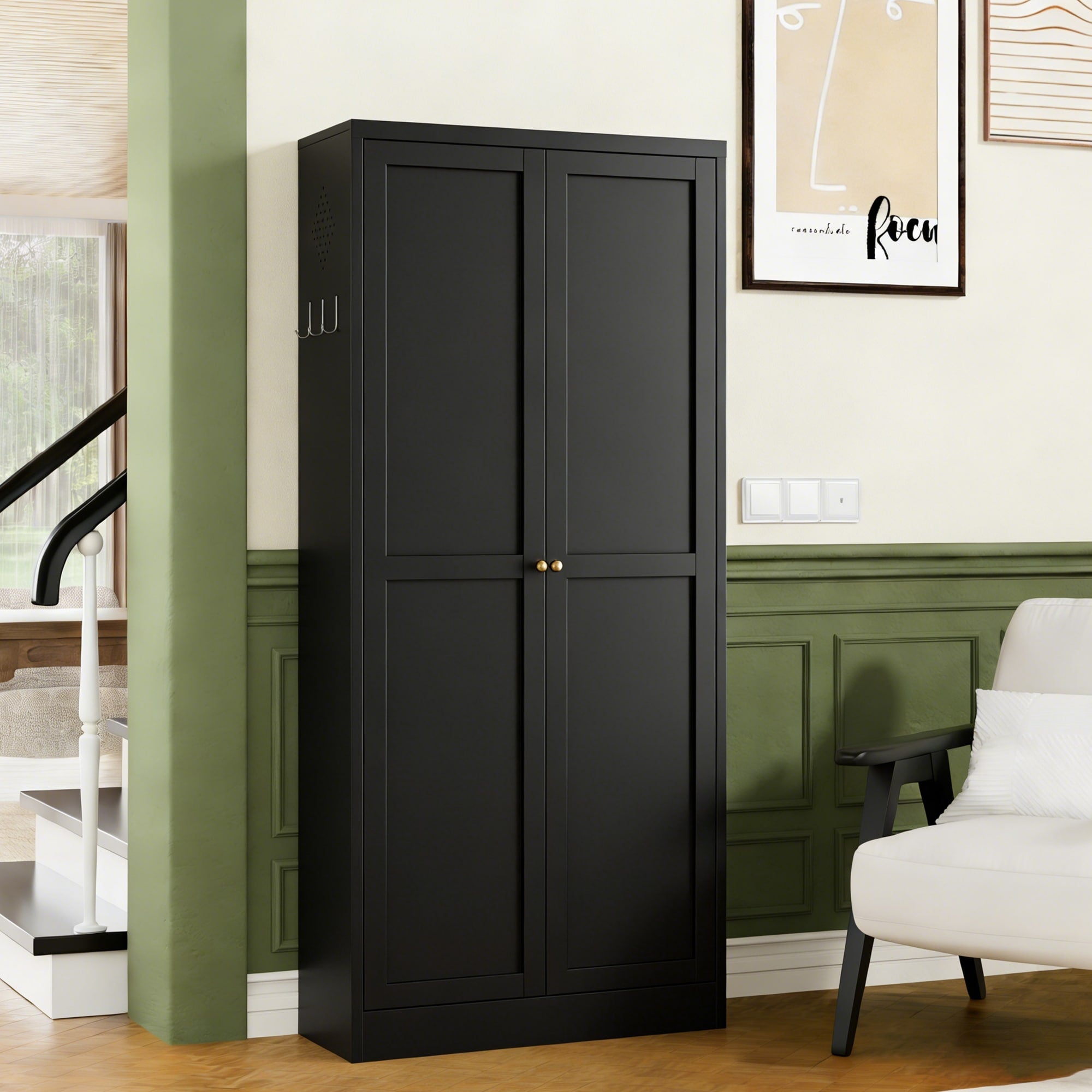 Black Storage Cabinet Pantry Cabinet With Adjustable Shelves Minimalist Coffee Cabinet Base Cabinet