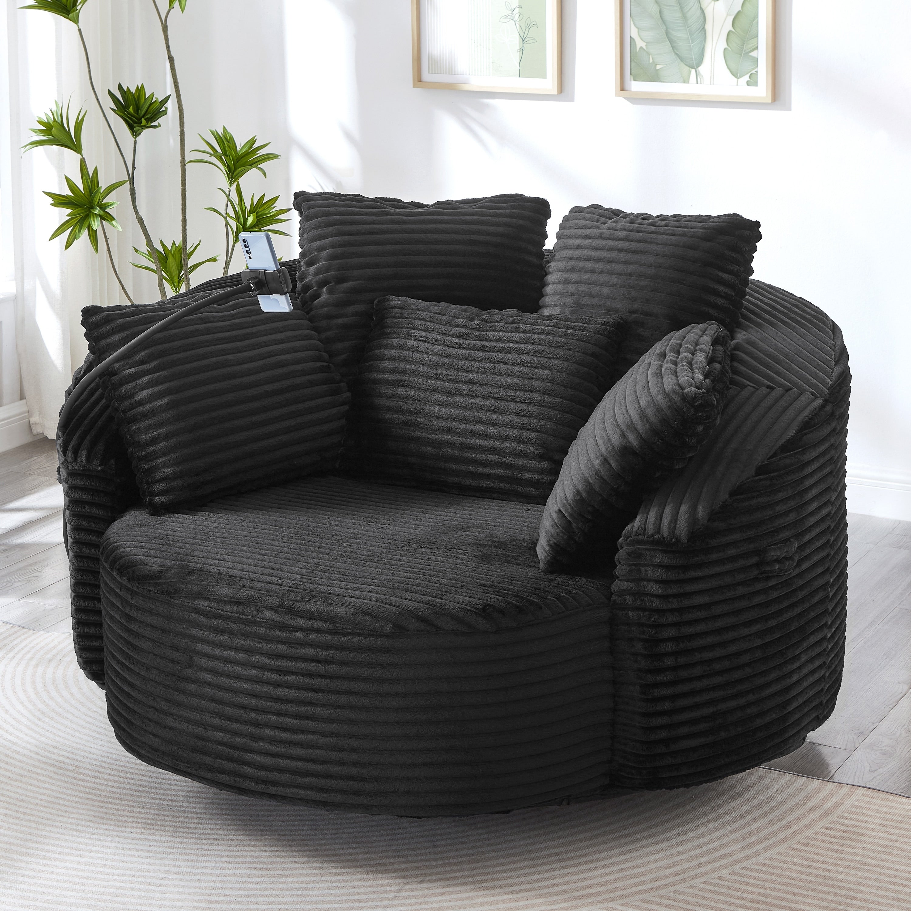 Black Swivel Chair Accent Chair Barrel Chair With Pillows Side Chair Sofa Chair With Adjustable Phone Holder