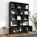 Black Tall Bookcase Side Cabinet With 3 Doors Modern Display Cabinet File Cabinet Accent Cabinet Storage Organizer