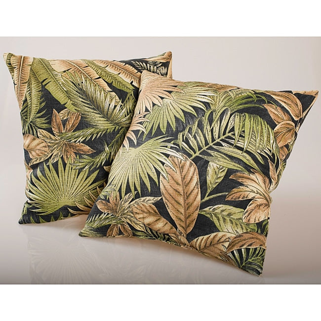 Black Tropical Foliage Outdoor Decorative Pillows Set Of 2