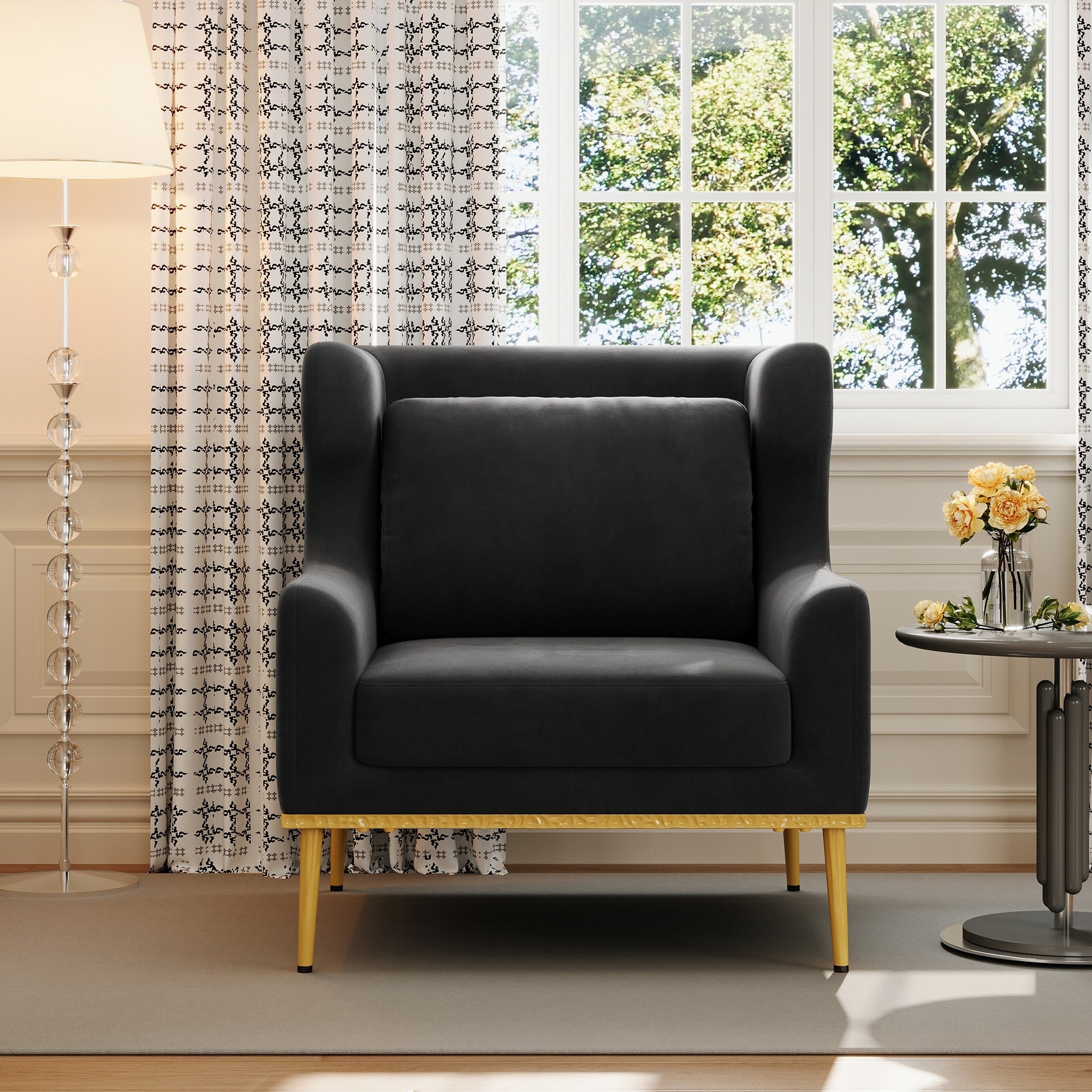 Black Velvet Accent Chair Reading Chair Sofa Chair With Iron Legs Arm Chair Leisure Chair Padded Chair Vanity Chair