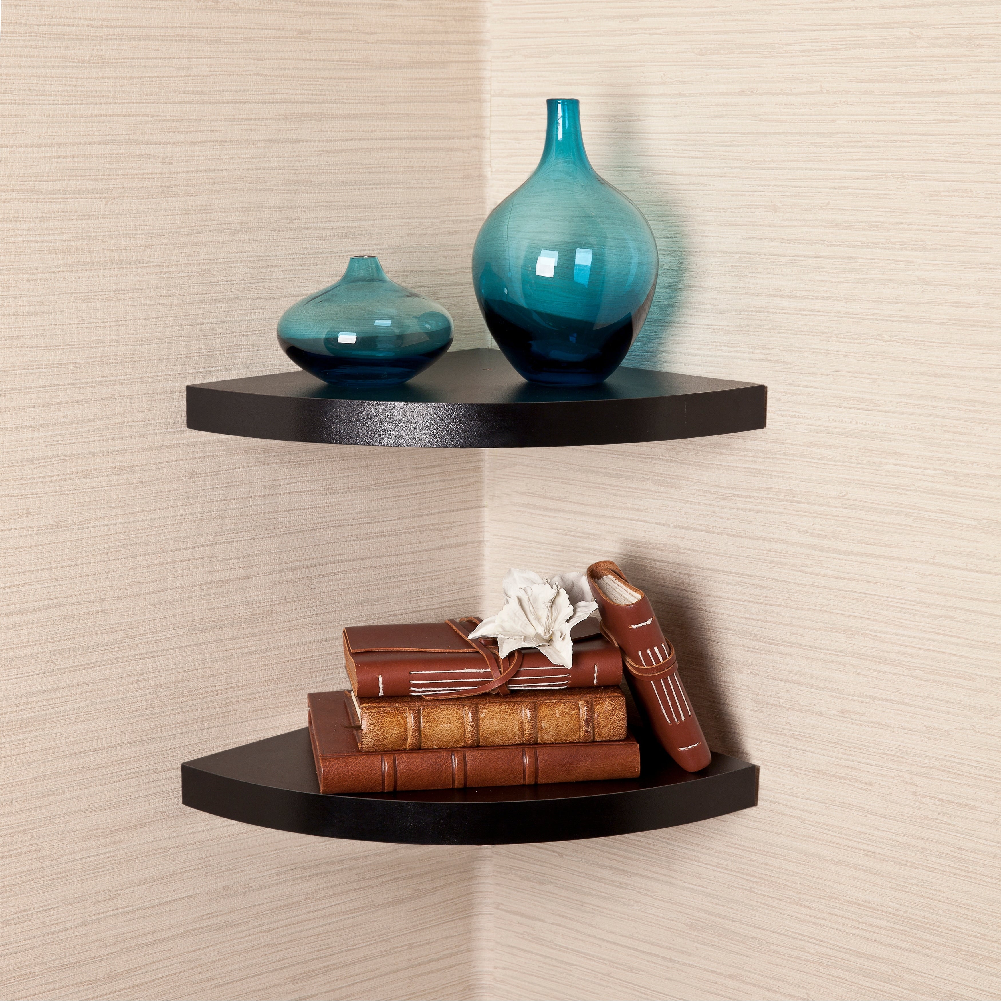 Porch Den Canton Black Veneer Corner Radial Shelves Set Of 2