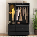 Black Wardrobe Armoire Closet With 2 Doors Clothing Storage Cabinet With 6 Drawers And Hanging Rail