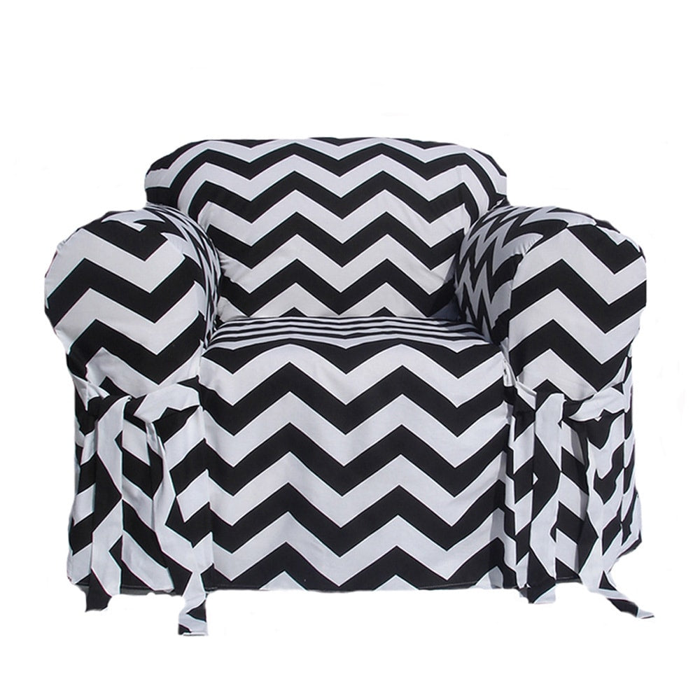 Black White Chevron Print One Piece Chair Slipcover