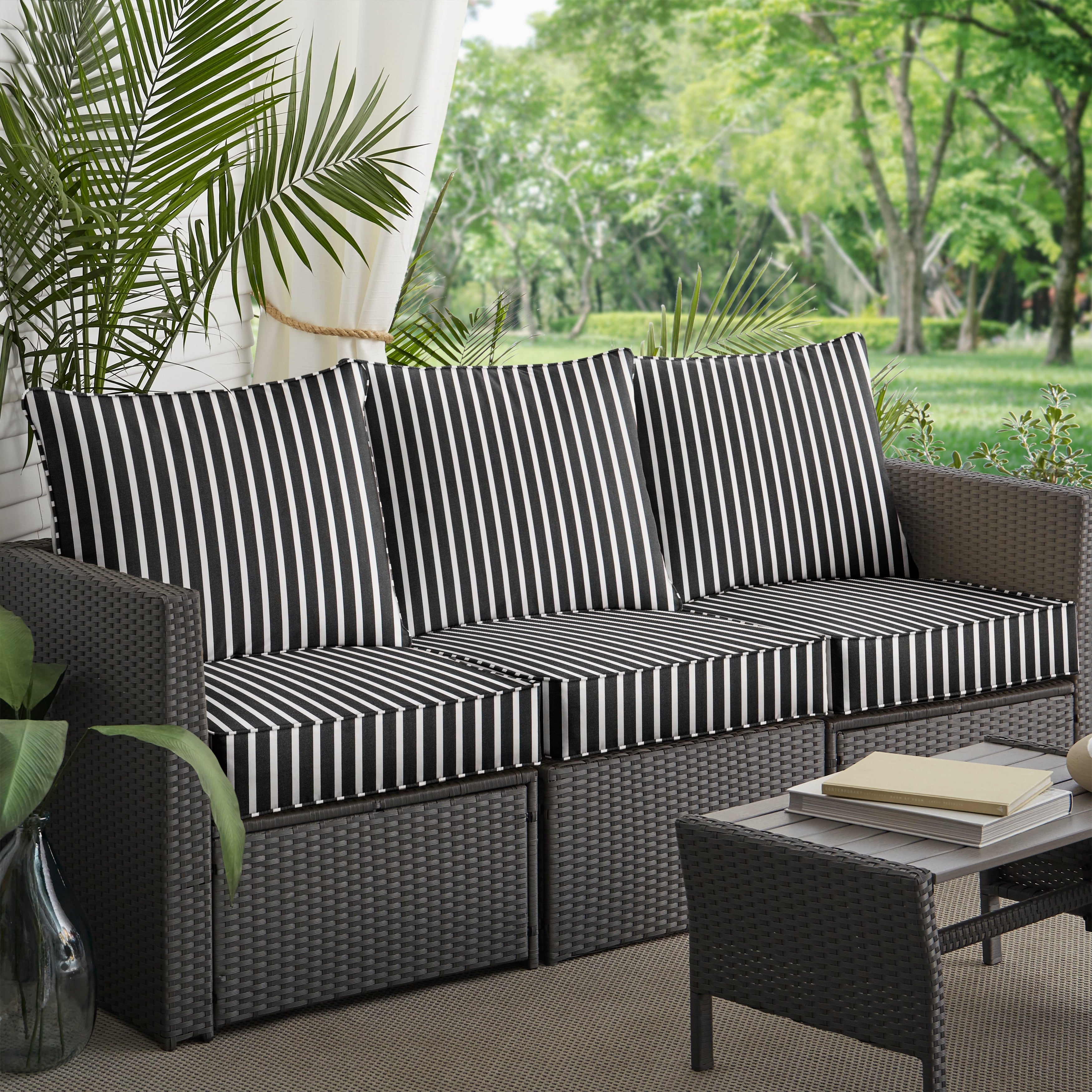 Havenside Home Black White Striped Deep Seating Corded Sofa Pillow And Cushion Set